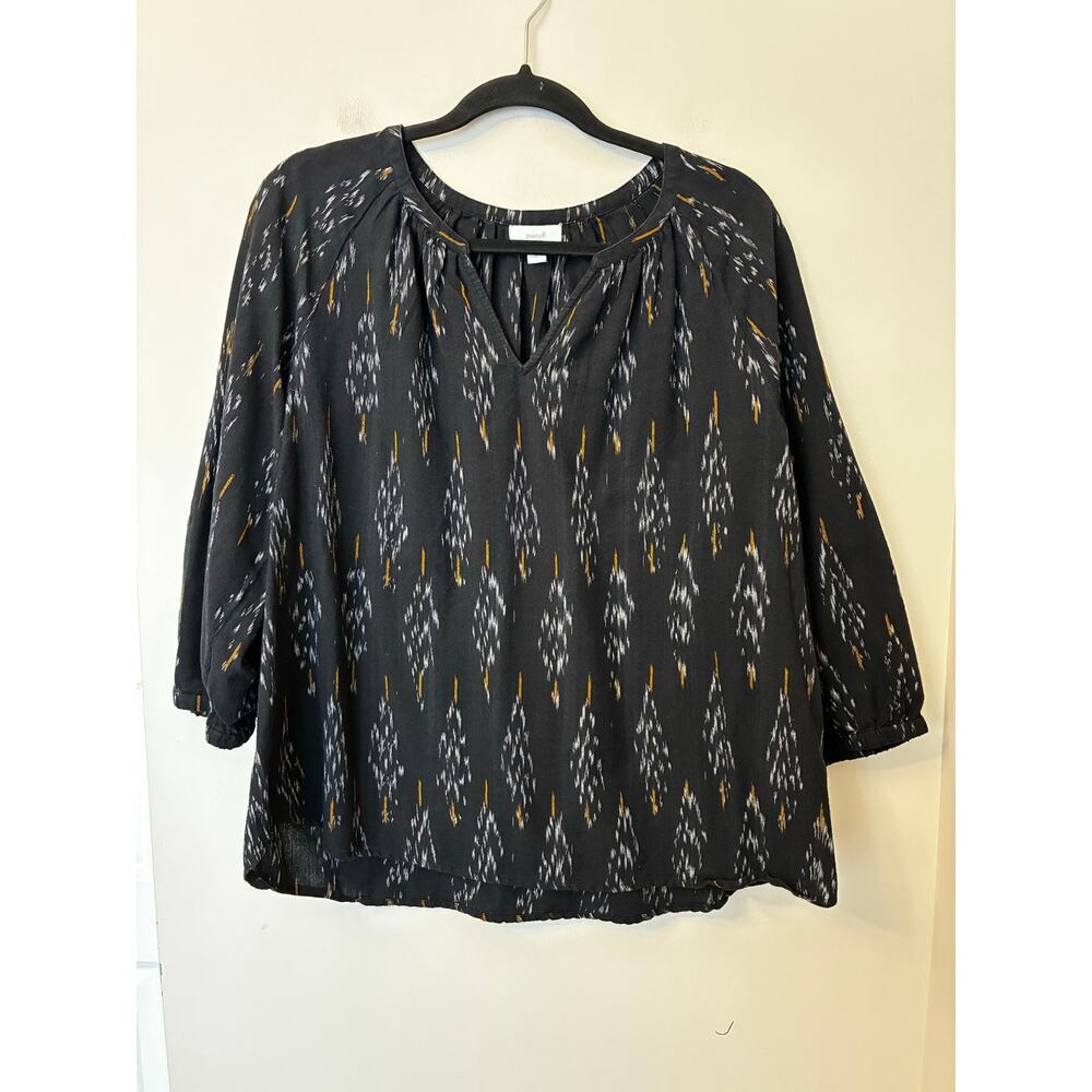 J. Jill Black Ikat Print 3/4 Sleeve Blouse